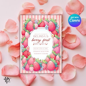 Strawberry Shortcake Birthday Invite, Strawberry Shortcake Invitation, Strawberry Shortcake Party Invite, Berry First Invite Printable Party