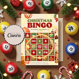 Christmas Bingo Invite, Holiday Bingo Invitation Bingo Night Flyer - Bingo Night Invitation Fundraiser Printable Party Invite Template