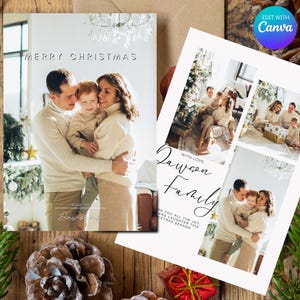 Sjabloon fotokerstkaart Aangepaste foto boho vakantieontwerp bewerken met canvas - perfect voor familie Seizoensgroeten Kerstcadeau