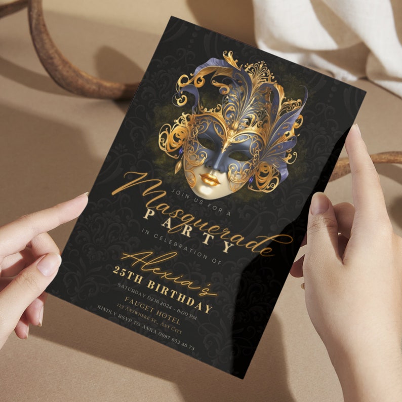 Masquerade Ball Editable Birthday Invitation Template, Printable ...