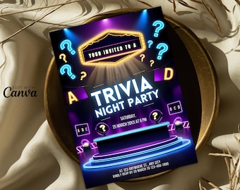 Trivia Night Invite, Quiz Night Invitation, Family Game Night, Quiz Night Flyer, Trivia Night Flyer Printable Party Invite