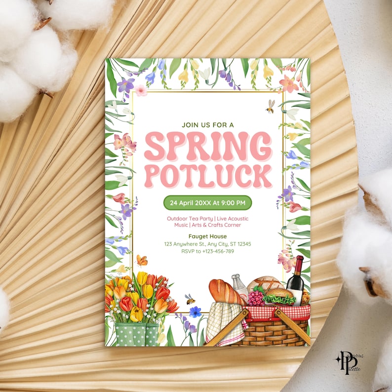 Potluck Frame Potluck Flyer Template, Spring Potluck Flyer, Potluck Evite, Potluck ...