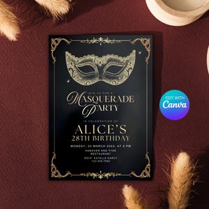 Masquerade Ball Invite Editable Masquerade Invitation, Halloween Masquerade Invitation, Masquerade Party Invite, Mardi Gras Invite Printable