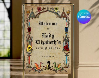 Letrero de bienvenida medieval, Letrero de bienvenida para fiesta medieval, Letrero de bienvenida renacentista medieval, Letrero de bienvenida para boda real vintage, Boda medieval