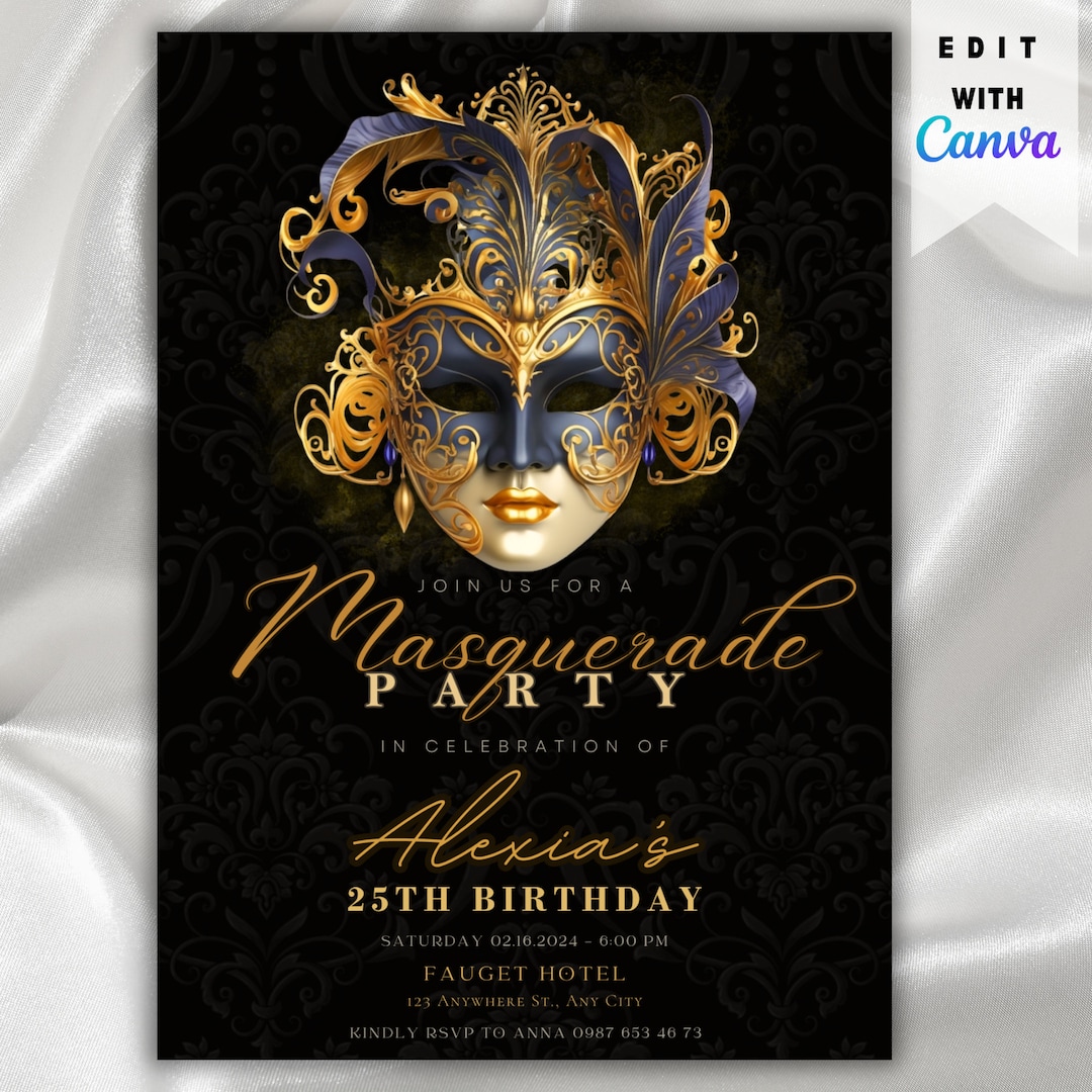 Masquerade Ball Editable Birthday Invitation Template, Printable ...