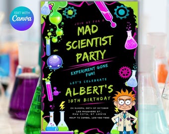 Science Party Invite, Science Birthday Party Invitation, Mad Scientist Invite, Scientist Invitation, Science Themed Birthday Invitation