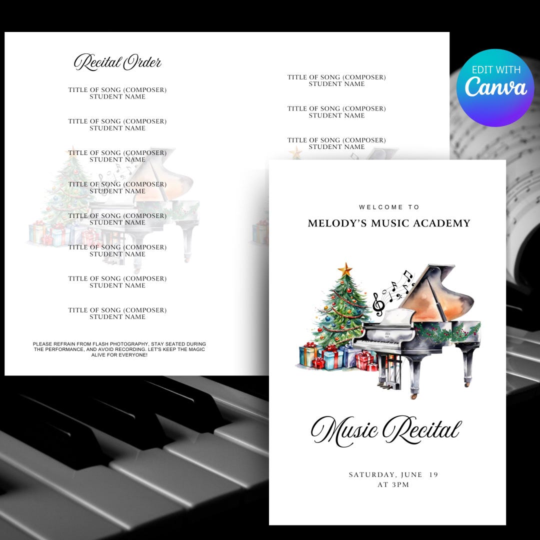 Holiday Recital Program Template, Music Program Template, Music Recital ...