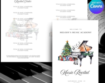 Holiday Recital Program Template, Music Program Template, Music Recital Program, Piano Recital Printable Party Program