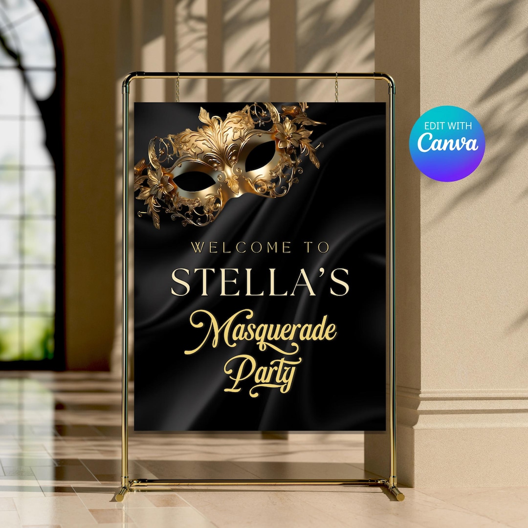 Masquerade Ball Welcome Sign, Editable Birthday Invitation Template ...