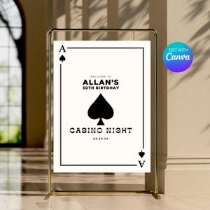 Letrero de bienvenida para cumpleaños de casino (se vende por separado) Invitación de casino - Invitación de póquer Invitación a fiesta temática de casino, invitación de cumpleaños para una noche de casino