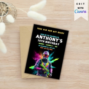 Paintball Invitation Editable Birthday Invitation Printable Birthday Party Invite Paintball Birthday Invitation Paintball Invite Template