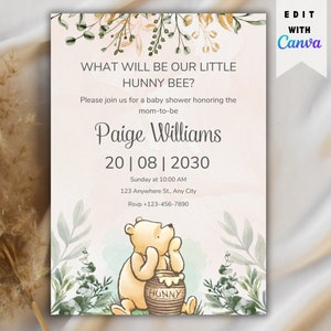 Winnie The Pooh Gender Reveal Invitation,  Pooh Gender Reveal Party Invitations, Pooh Bear Digital Gender Reveal Invite Template
