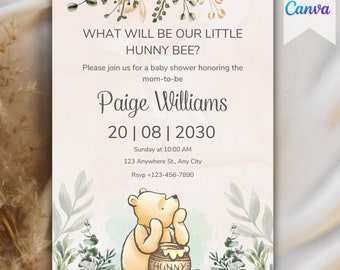 Winnie The Pooh Gender Reveal Invitation,  Pooh Gender Reveal Party Invitations, Pooh Bear Digital Gender Reveal Invite Template