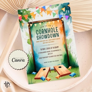 Cornhole Invite, Bean Bag Throw Invite, Backyard Game Party Invite, Boss of the Toss, Editable Cornhole Tournament Flyer, Printable Invite