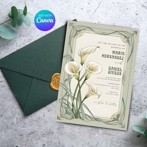 Invitación de boda con lirios de cala / Elegante invitación para guardar la fecha y fiesta con lirios de cala / Plantilla floral para invitación de despedida de soltera