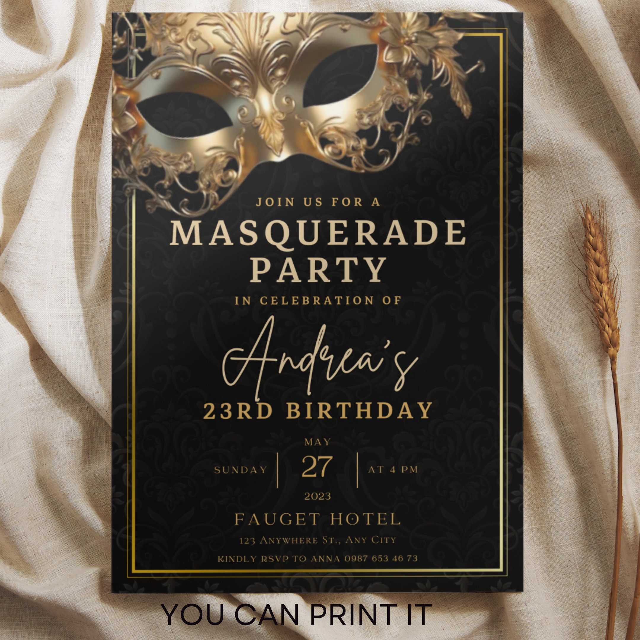 Masquerade Ball Editable Birthday Invitation Template, Printable ...