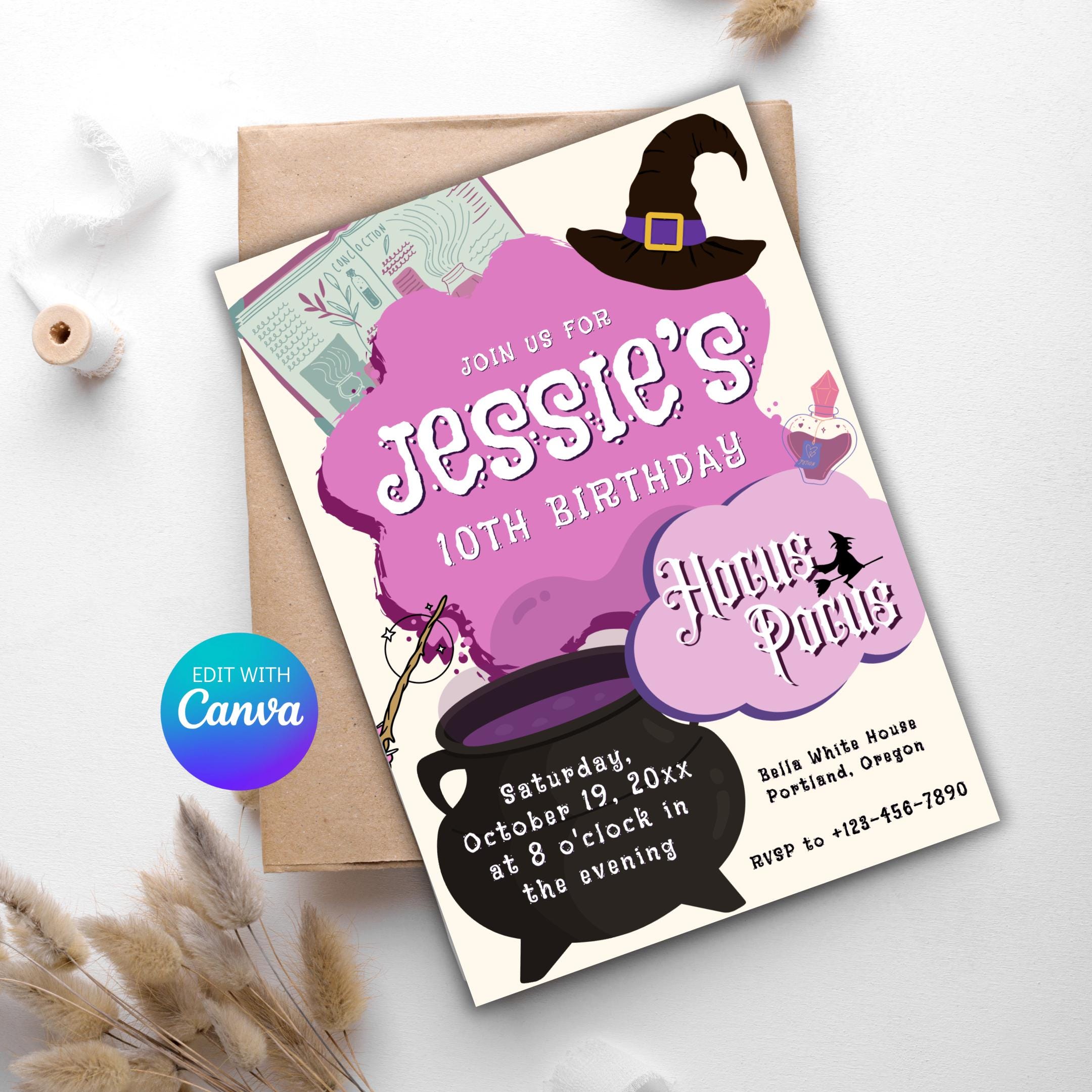 Hocus Pocus Birthday Invitation - Hocus Pocus inviter, sorcier anniversaire inviter sorcière imprimable partie modifiable inviter modèle en téléchargement numérique