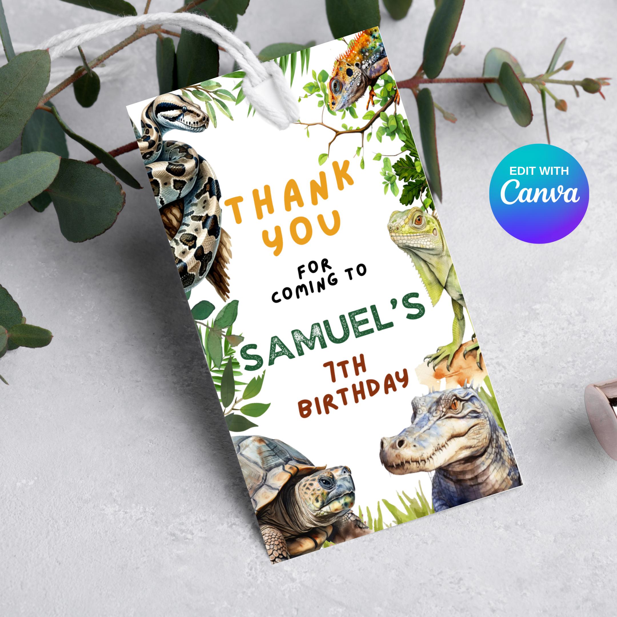 Lizard Thanks Reptile Birthday Thank You Tag, Lizard Thank You, Snake Thank You Tag ...