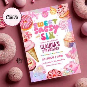 Candy Land Invite, Sweet Sassy and Six, Candyland-uitnodigingskaart, Sweet Sassy Six Invite, Candyland-verjaardagsuitnodiging, Candyland-thema