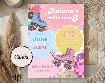 Rollerskate Invite, 80s Skate Birthday Party Invite, Let's Roll Roller Skate Birthday Party Invitation, Retro Roller Theme Printable Invite