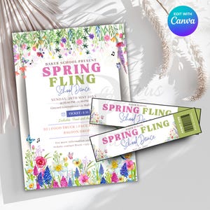 Frühlingshafte Einladung | Schultanz Flyer | Druckbare Spring Fling Tickets und PTO Party Invite