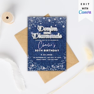 Denim and Diamond Invite Denim Invitation Denim Theme Party Invitation Denim and Diamond Birthday Invite Printable Party Invite Denim Invite