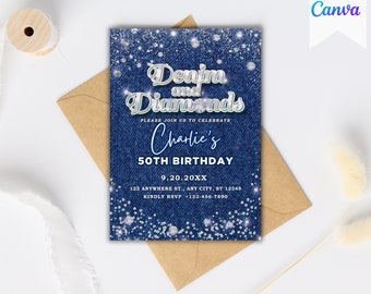 Denim and Diamond Invite Denim Invitation Denim Theme Party Invitation Denim and Diamond Birthday Invite Printable Party Invite Denim Invite