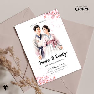 Invitación de boda coreana, plantilla de invitación de boda coreana, invitación coreana, diseño de invitación de boda coreana, invitación de fiesta imprimible