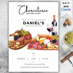 Charcuterie Invite, Charcuterie Birthday Party Invitation, Charcuterie Party Invite, Sips Dips Charcuterie Invitation Printable Party Invite