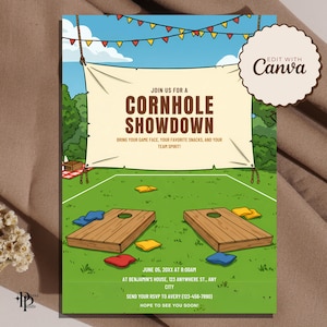 Cornhole Invite, Bean Bag Throw Invite, Backyard Game Party Invite, Boss of the Toss, Editable Cornhole Tournament Flyer, Printable Invite
