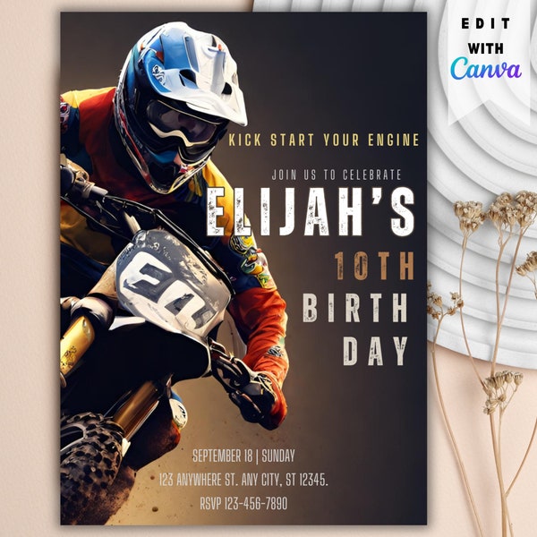 Motocross Invitation, Motorbike Invitation, Motorcycle Birthday Invitation, Motorcycle Invitation, Dirt Bike Printable Party Invitation