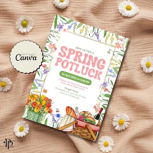 Potluck Flyer Template, Spring Potluck Flyer, Potluck Evite, Potluck Flyer Invite, Christmas Potluck Invitation, Potluck Invitation