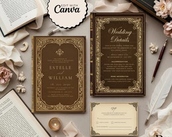 Book Save The Date, Library Card Wedding Invitation, Typographic Wedding Invitation, Book Theme Wedding Invite, Printable Party Invite