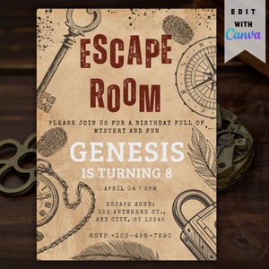 Escape Room Invite, Escape Room Birthday Party Invitation, Escape Room Birthday Invite, Escape Room Theme, Printable Party Invitation