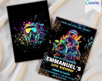 Paintball Invitation Editable Birthday Invitation Template, Printable Birthday Party Invitations, Digital Bday Party Invite Template
