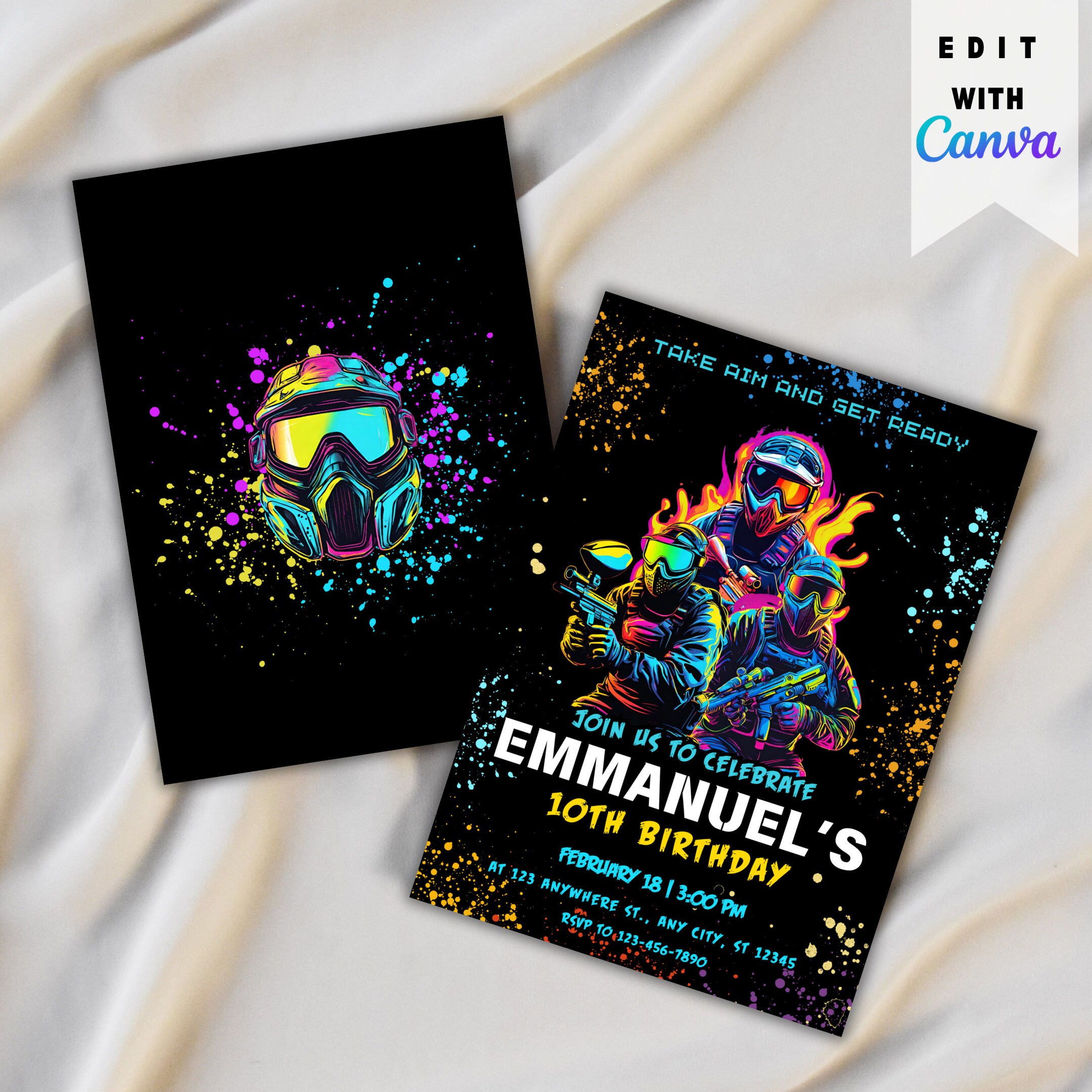 Paintball Invitation Editable Birthday Invitation Template, Printable Birthday Party Invitations, Digital Bday Party Invite Template