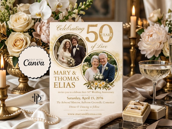 50th Anniversary Invite - Custom 50th Anniversary Invitation, 50th anniversary evite, Golden Anniversary Invite, 50 years Anniversary Invite