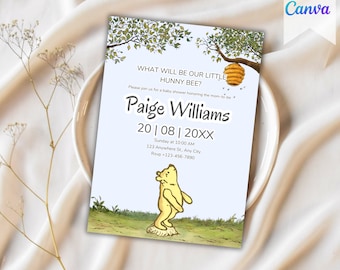Winnie The Pooh Gender Reveal Invite  Pooh Gender Reveal Party Invitations Pooh Bear Digital Gender Reveal Invite Template Pooh Bear Gender