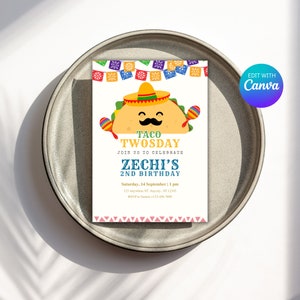 Taco Twosday Invite - Invitation Fiesta Birthday Party - Taco Bout Love thème - modèle modifiable de fête du mardi Taco