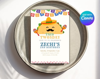 Taco Twosday Invite - Fiesta Birthday Party Invitation - Taco Bout Love Theme - Editable Taco Tuesday Party Template