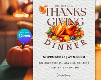 Editable Thanks giving Invite Template - Family, Friendsgiving & Friends Thanksgiving Invitation - Thanksgiving Invitation Online