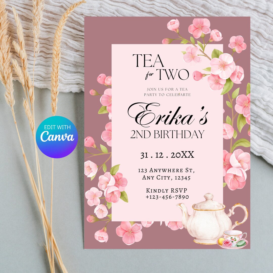 Tea for Two Invite Second Birthday Invite Printable Party Invite ...