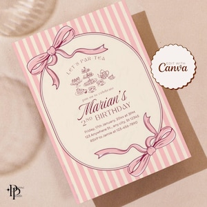 Tea for Two Invitation, Editable High Tea Bridal Shower Invite, Pink Hand Drawn Par-Tea Template, Afternoon Tea Party & Birthday Invitation
