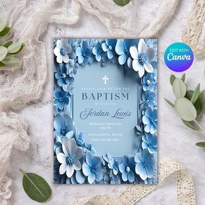 Carte d'invitation de baptême - faire-part de baptême imprimable, faire-part de dédicace en ligne pour les célébrations de bébé, organisateurs de fêtes personnalisés