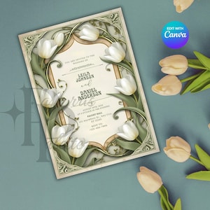 Invito Tulipano / Invito Floreale per Matrimonio e Compleanno / Invito Stampabile per Festa Tulipano / Elegante Design a Tema Tulipano, Invito per Matrimonio Tulipano