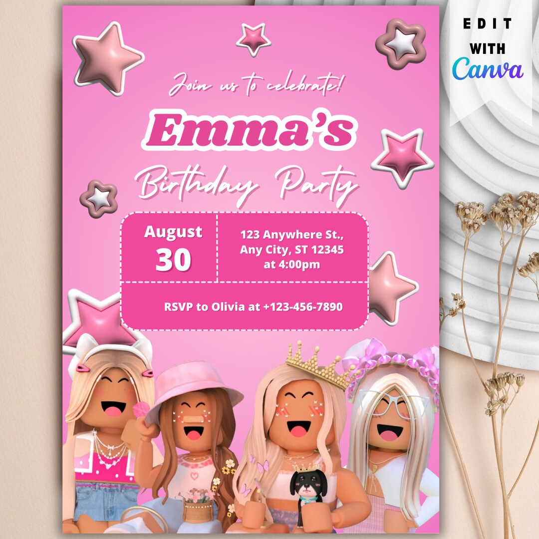 Roblox Birthday Invitation Template, Printable Birthday Party