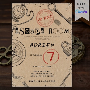 Escape Room Birthday Invite, Escape Room Birthday Party Invitation, Escape Room Invite, Escape Room Theme, Printable Party Invitation