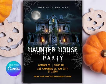 Haunted House Flyer, Trunk or Treat Invite, Halloween Party, DIY Trunk or Treat Flyer Halloween Printable Party Invitation Template