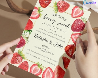 Strawberry Baby Shower Invitation, Printable baby shower Party Invitations, Digital Baby Shower Invite Template