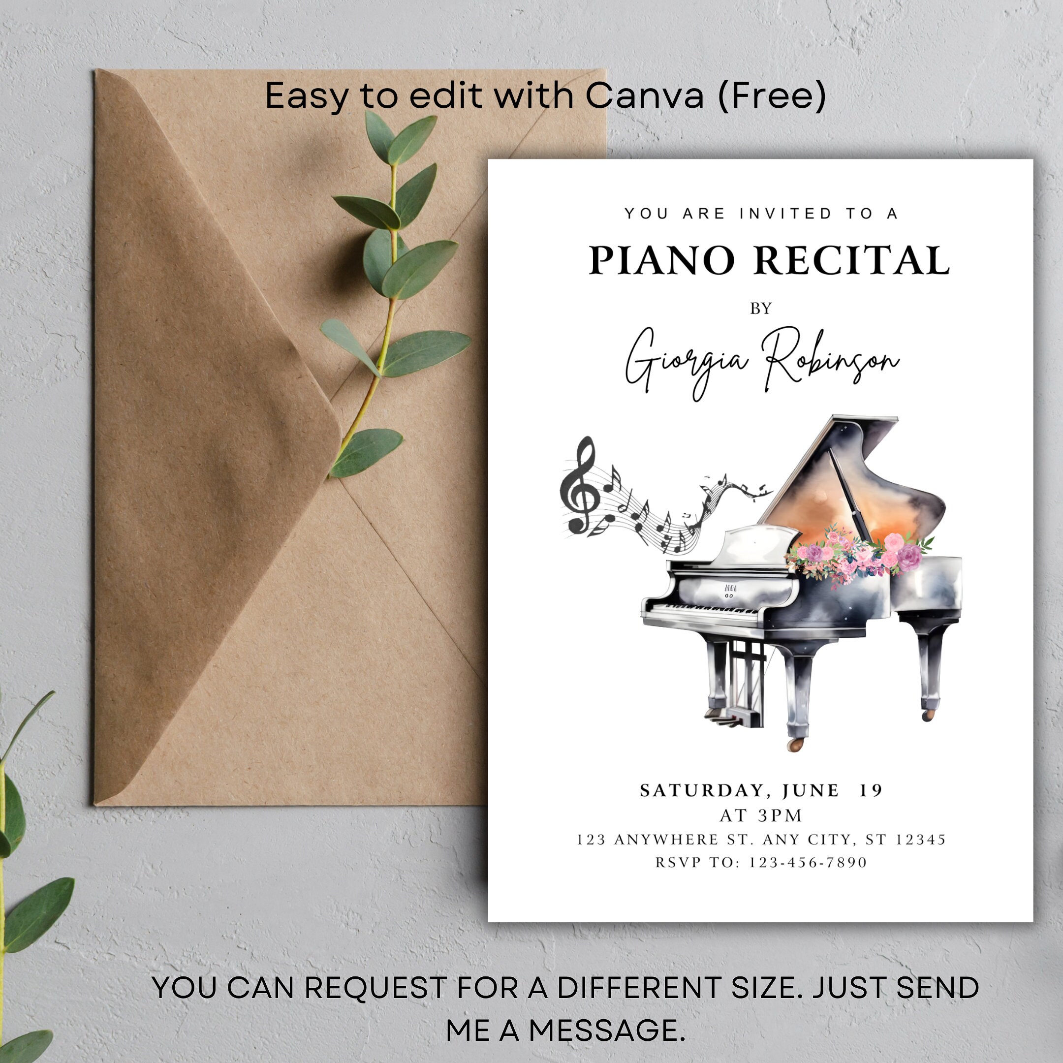 Piano Recital Invitation, Recital Invitation, Music Recital Invitation, Piano Recital Printable ...